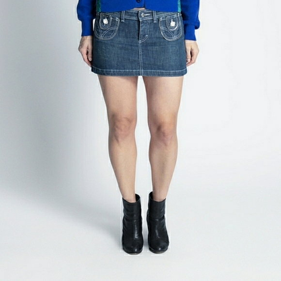 Y2K🔥Dolce & Gabbana❤Love Affair Mini Skirt|Dark Wash Blue Denim - Picture 3 of 14